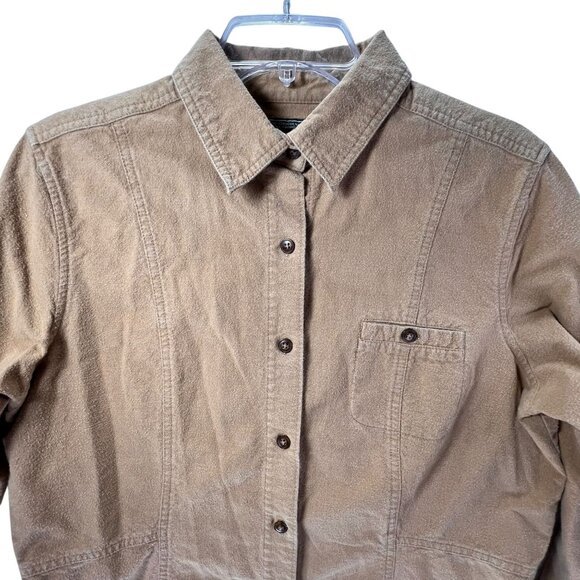 Woolrich Womens Shirt L Dark Carmel Heather Brushed Rugged Chamois Tan Outdoors - Picture 1 of 14